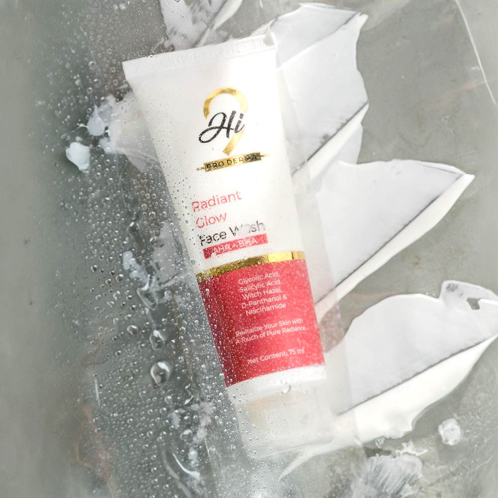 Hi9 Radiant Glow Face Wash | ProDerma Collection | 75ml | Radiant Glow, Anti Acne & Exfoliating Face Wash with AHA BHA & Niacinamide | Suitable for Acne-Prone Skin
