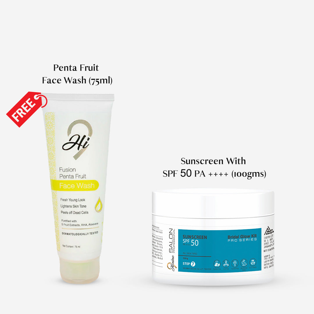 Hi9 Glow & Protect Combo | Salon Professional Sunscreen With SPF 50 PA ++++ (100gms)+ FREE Penta Fruit Face Wash (75ml) | Deep Cleanse and Ultimate Sun Protection