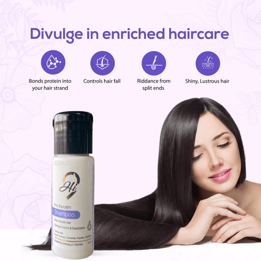 Hi9 trial pack of Pro Keratin Shampoo Intense Hair Repair For Dry, Damaged & Frizzy Hair, 25ml Miniature - Myhi9