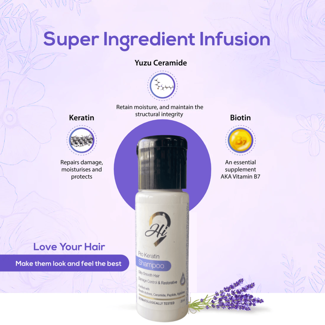 Hi9 trial pack of Pro Keratin Shampoo Intense Hair Repair For Dry, Damaged & Frizzy Hair, 25ml Miniature - Myhi9