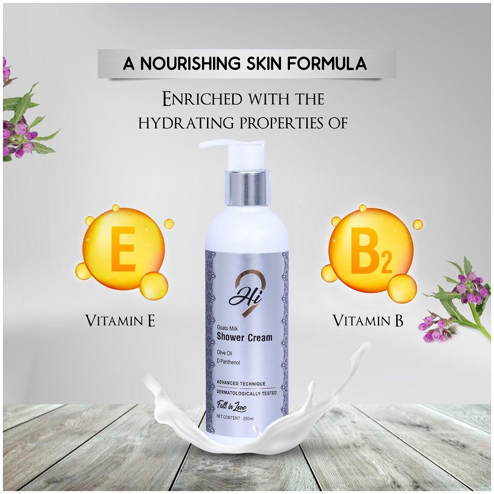 Hi9 Goat Milk Shower Cream 250ml - Hydrating Shower Cream Infused with Vitamins B and E for Smooth, Nourished, and Brighter Looking Skin, detox shower cream detoxifying