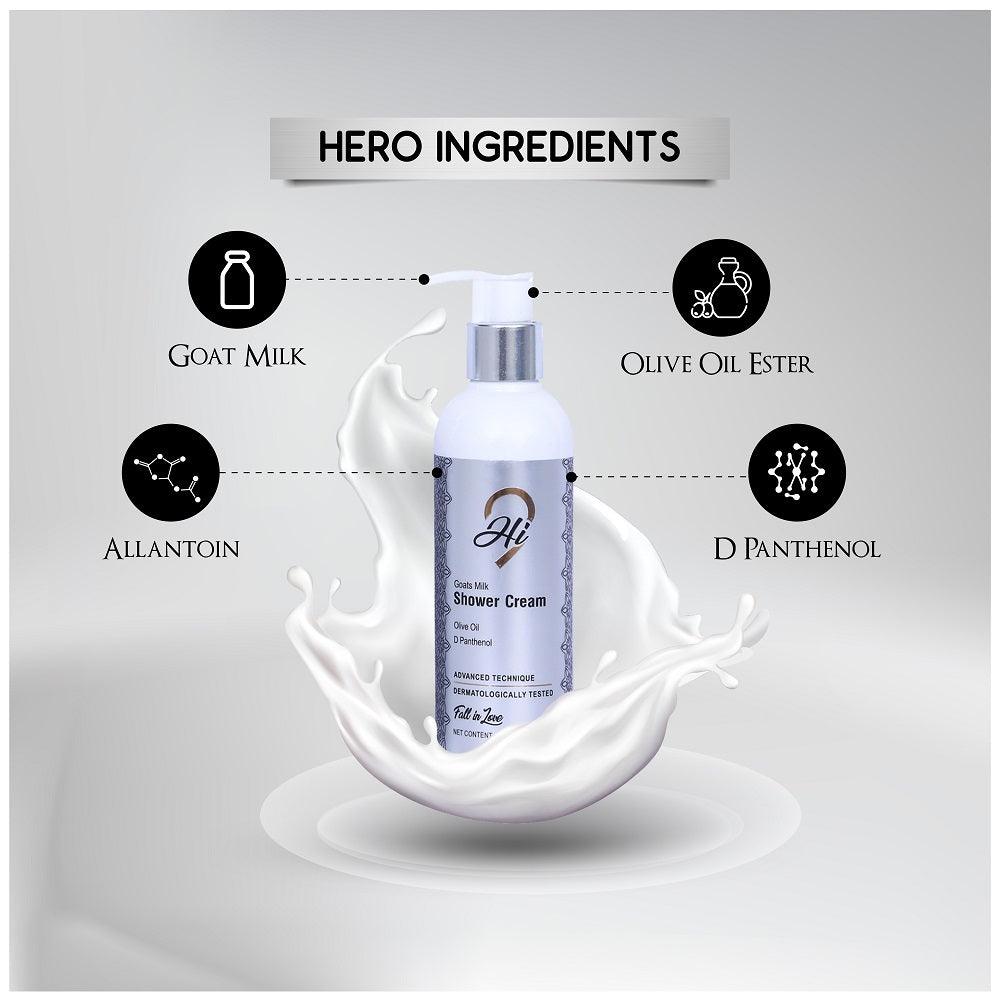 Hi9 Goat Milk Shower Cream 250ml - Hydrating Shower Cream Infused with Vitamins B and E for Smooth, Nourished, and Brighter Looking Skin, detox shower cream detoxifying
