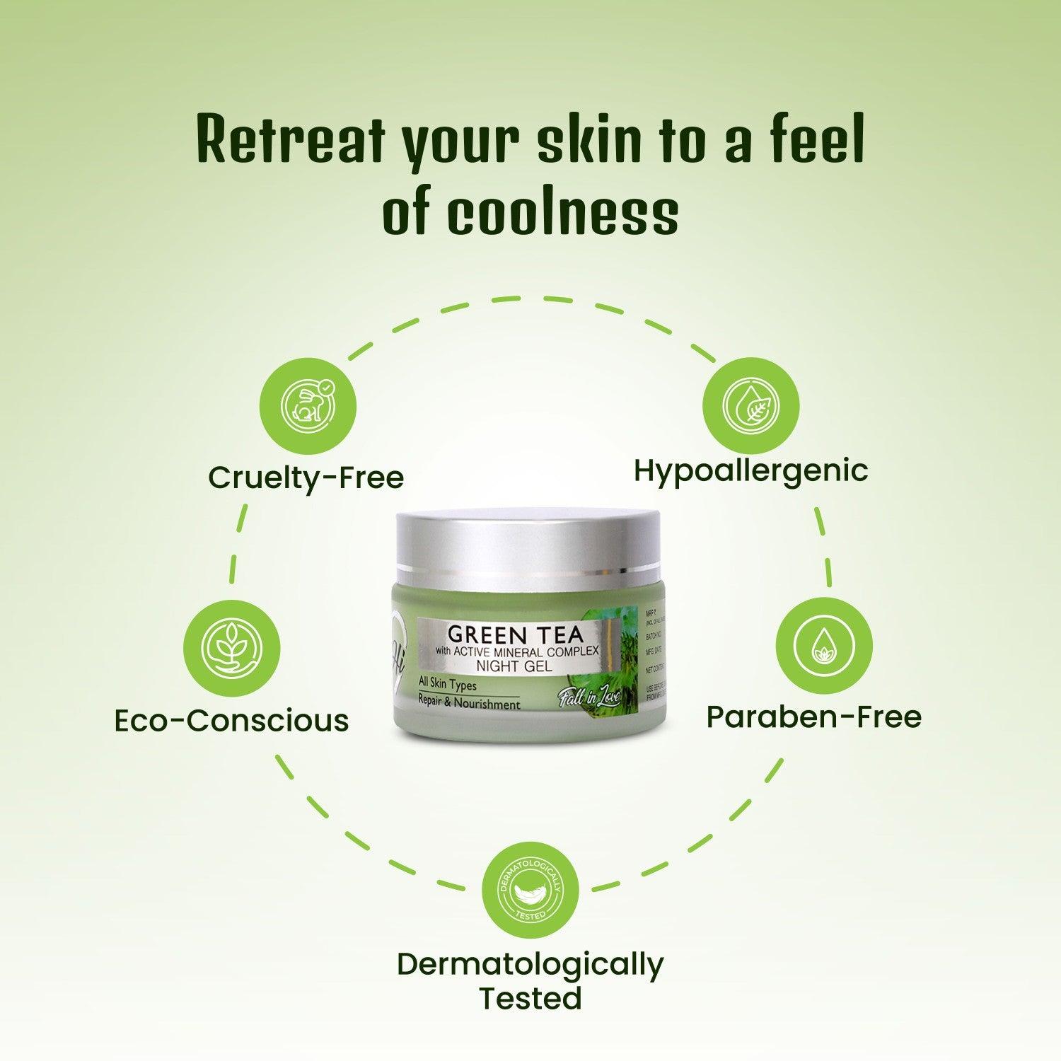 Hi9 Green Tea with Active Mineral Complex Night Gel for Glowing & Hydrating Skin, 50gm - Myhi9