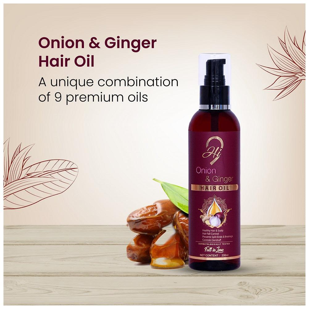 Hi9 Onion & Ginger Hair Oil - Blend of 9 Herbal Extracts for Healthy Hair & Scalp, 200ml - Myhi9