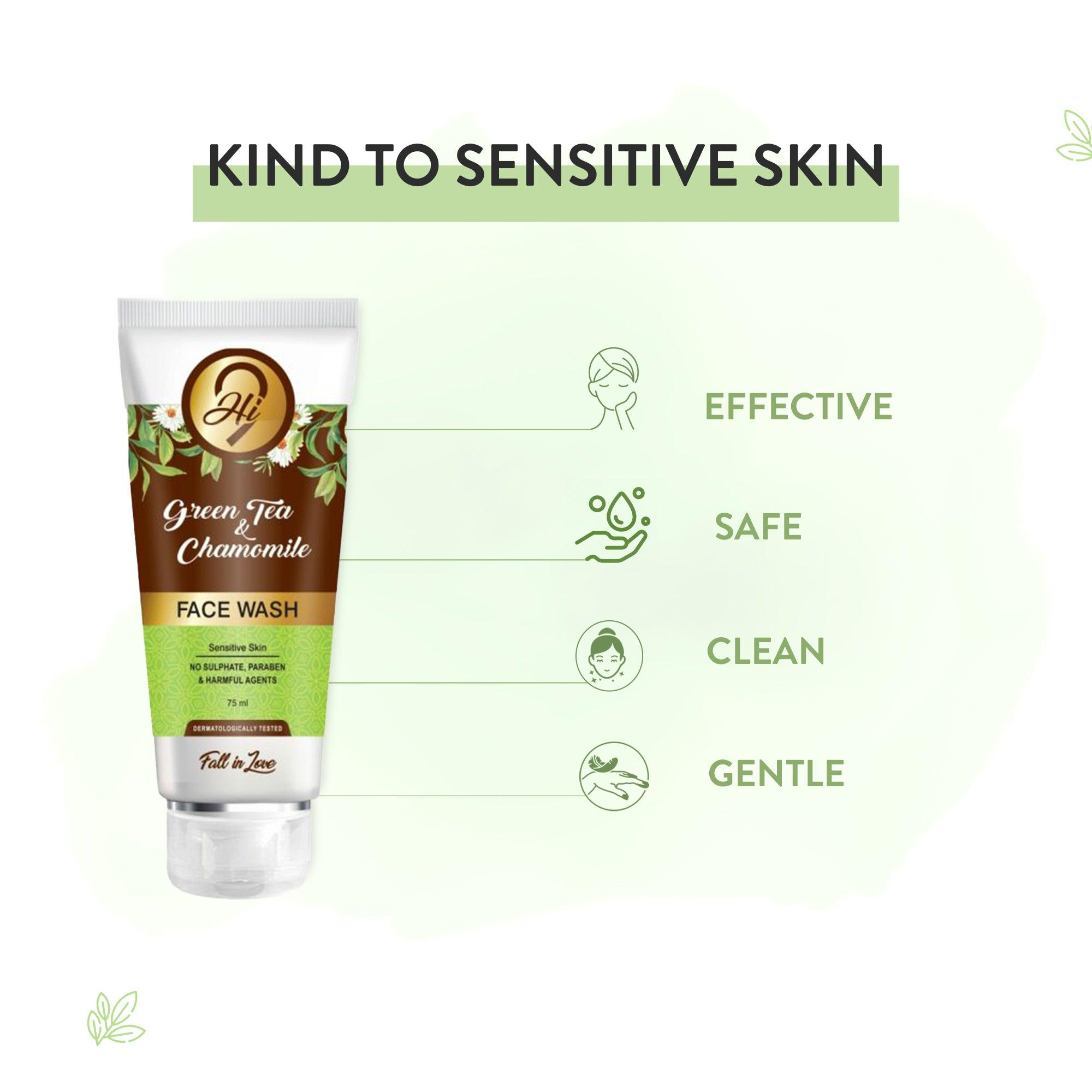 Hi9 Green Tea & Chamomile Face Wash for Glowing & Clean Skin, 75ml - Myhi9