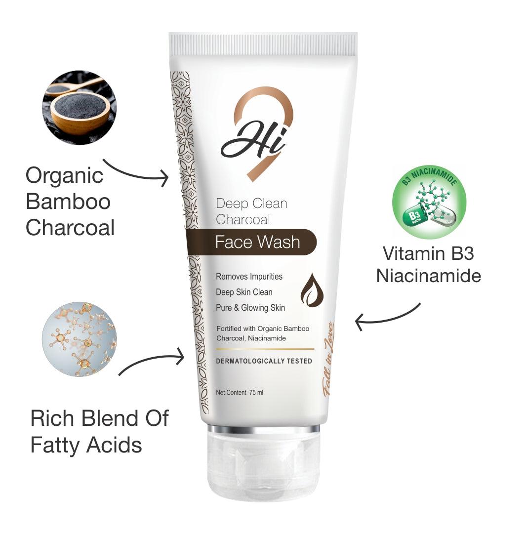 Hi9 Deep Clean Charcoal Face Wash - Extracts Pollutants & Impurities from Skin, 75ml - Myhi9