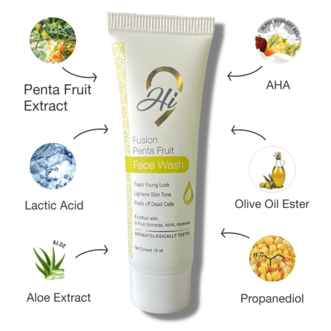 Hi9 Trial Pack of Fusion Penta Fruit Face Wash For Skin Renewal &amp; Skin Lightening, 15ml Miniature - Myhi9