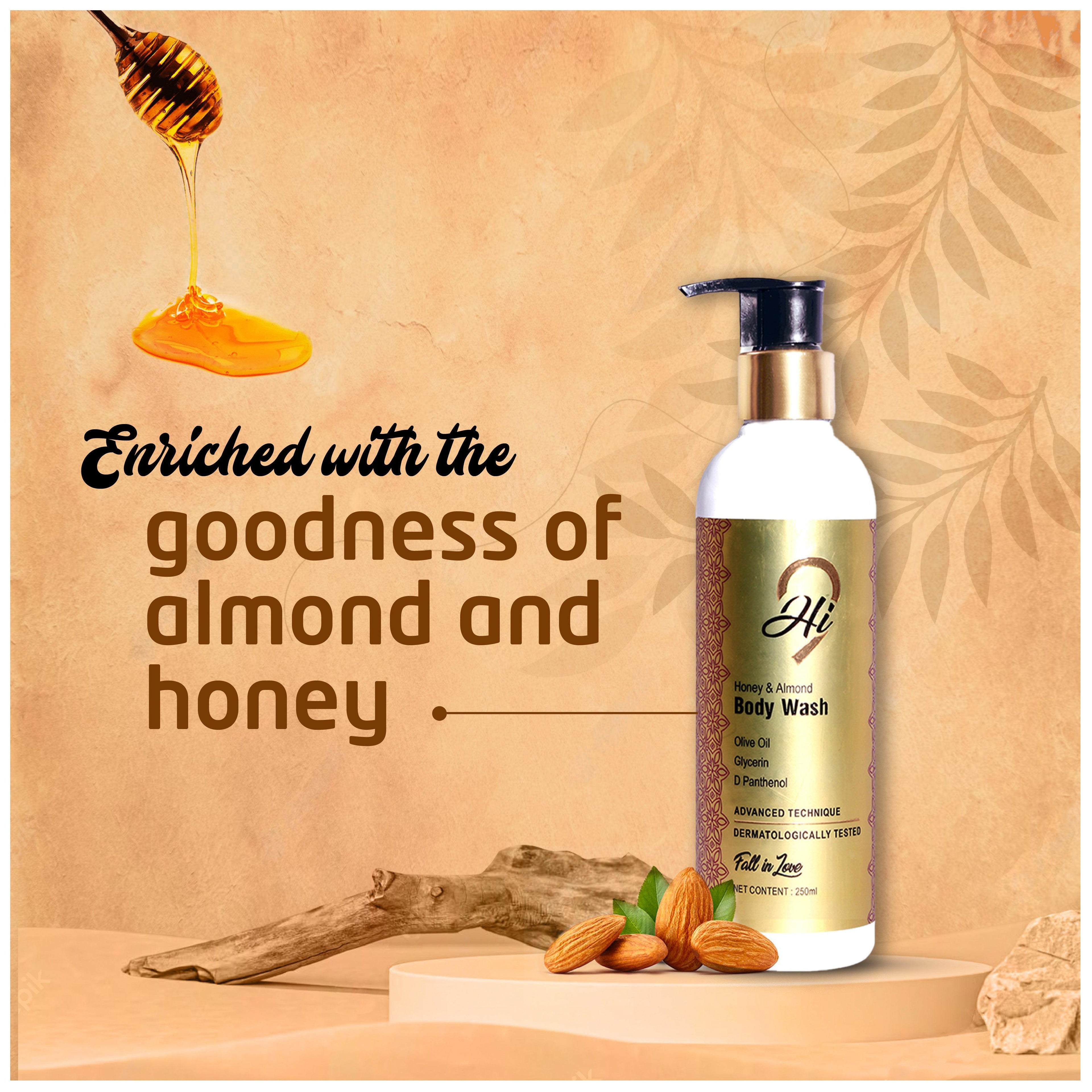 Hi9 Almond Honey Body Wash - Hydrates &amp; Cleanses Skin, 250ml - Myhi9