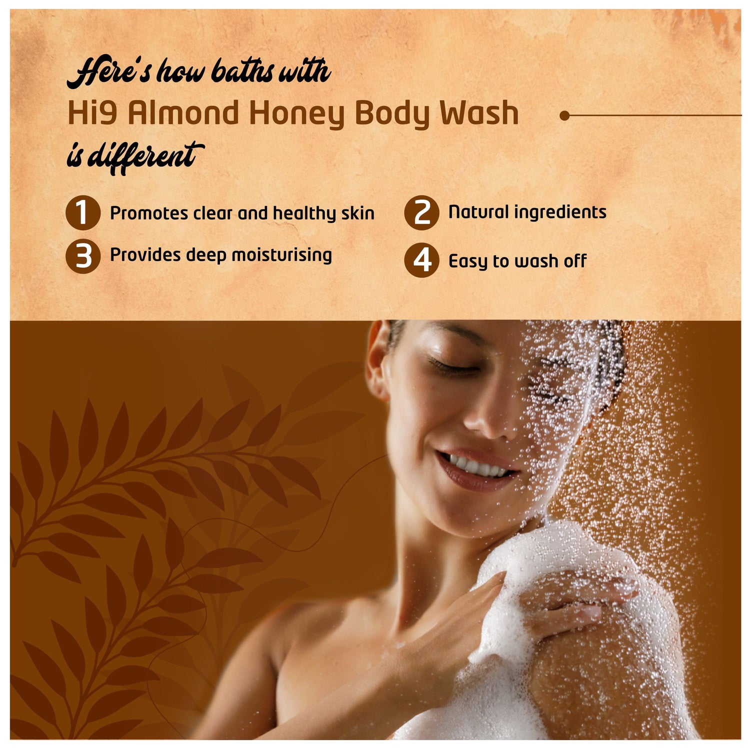 Hi9 Almond Honey Body Wash - Hydrates &amp; Cleanses Skin, 250ml - Myhi9