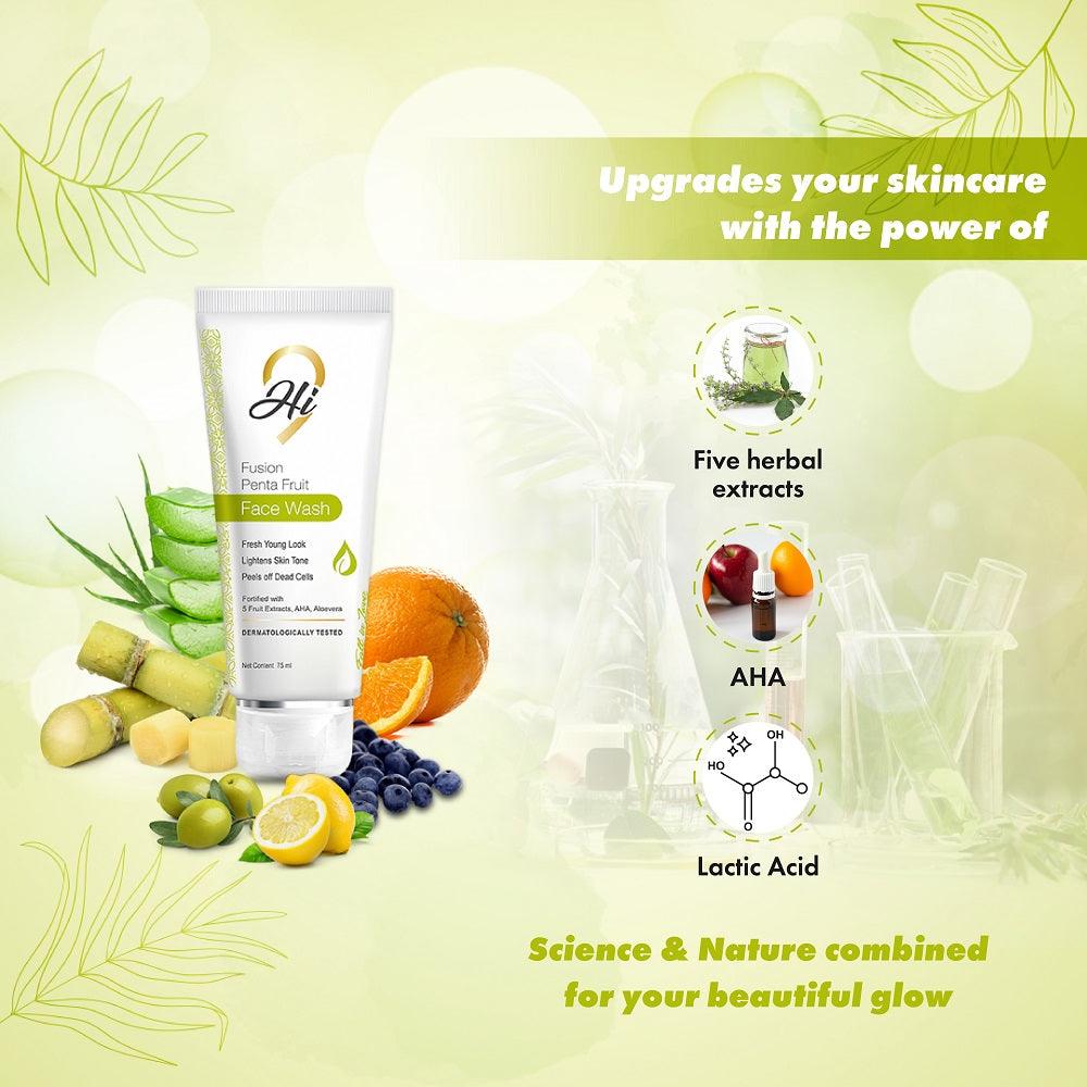 Hi9 Fusion Penta Fruit Face Wash For Skin Renewal &amp; Skin Lightening, 75ml - Myhi9