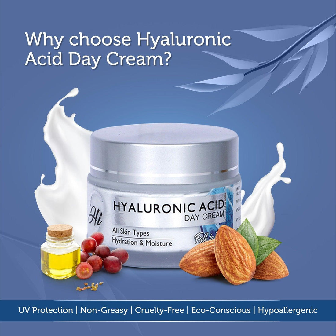 Hi9 Hyaluronic Acid Day Cream - Non-Greasy UV Protection For Hydrated &amp; Radiant Skin, 50gm - Myhi9