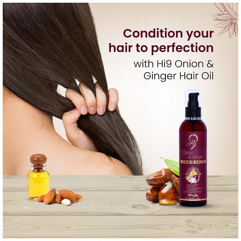 Hi9 Onion &amp; Ginger Hair Oil - Blend of 9 Herbal Extracts for Healthy Hair &amp; Scalp, 200ml - Myhi9
